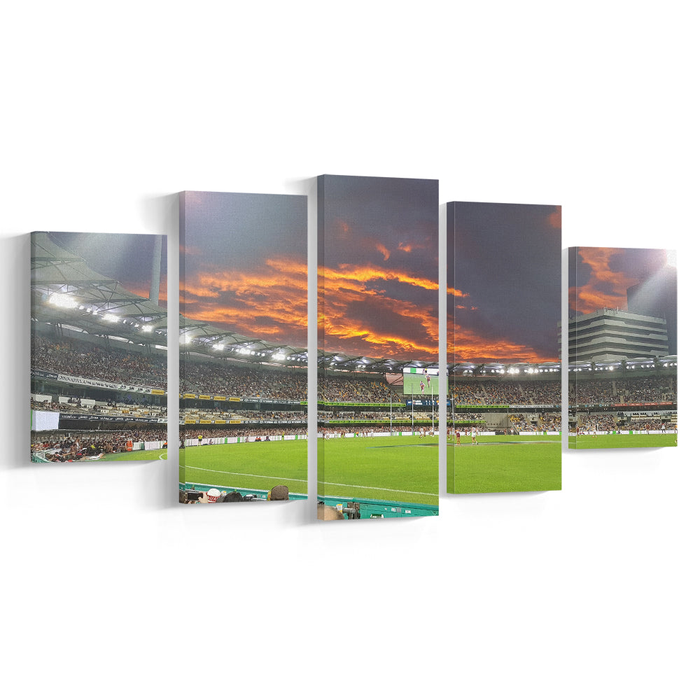 The Gabba at Sunset, Stadium Canvas, Sport Art, Gift for him, 5 Panel, Large Canvas, Canvas Print Wall Art