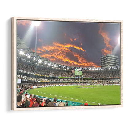 The Gabba at Sunset, Stadium Canvas, Sport Art, Framed Canvas Print Wall Art, Floating Frame