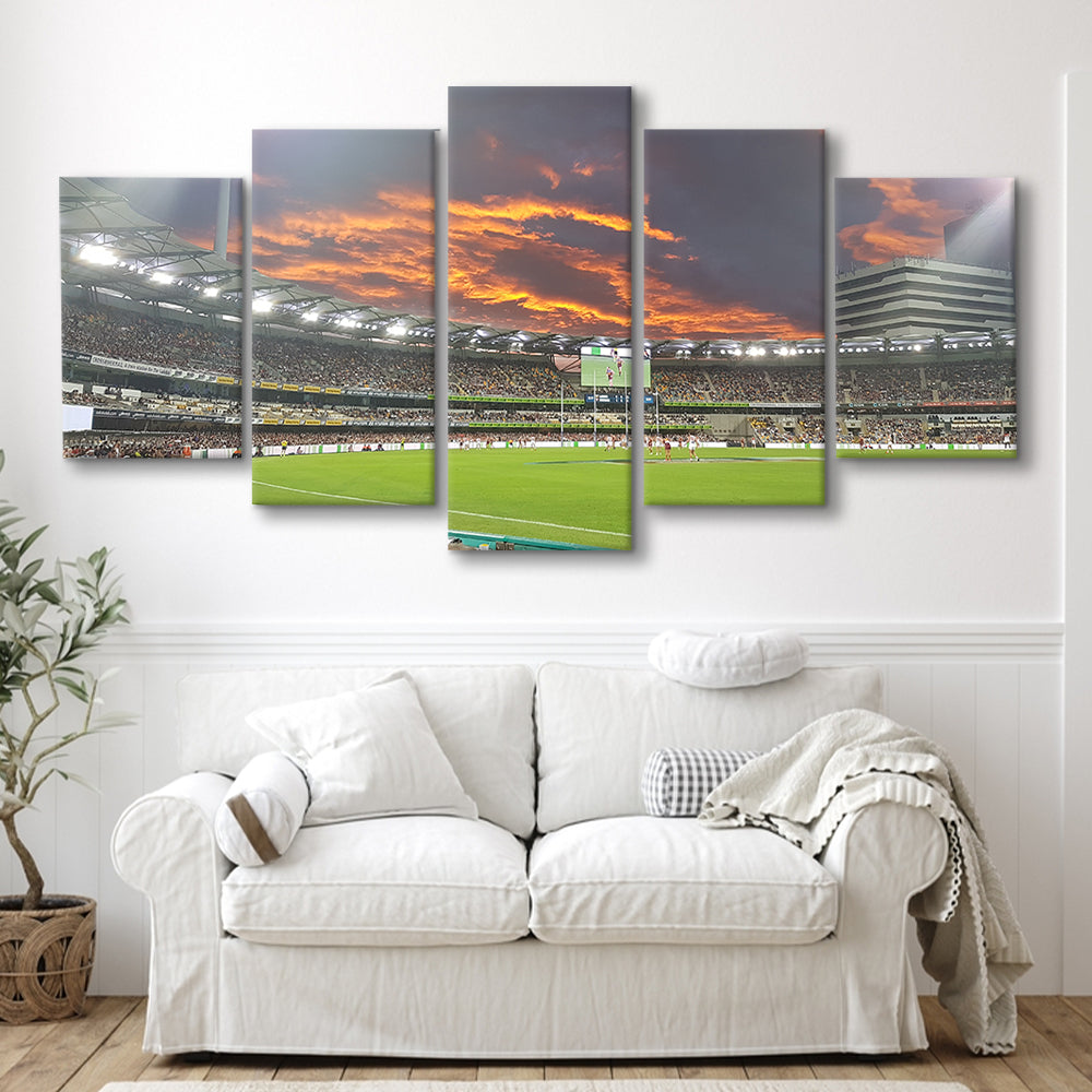 The Gabba at Sunset, Stadium Canvas, Sport Art, Gift for him, 5 Panel, Large Canvas, Canvas Print Wall Art