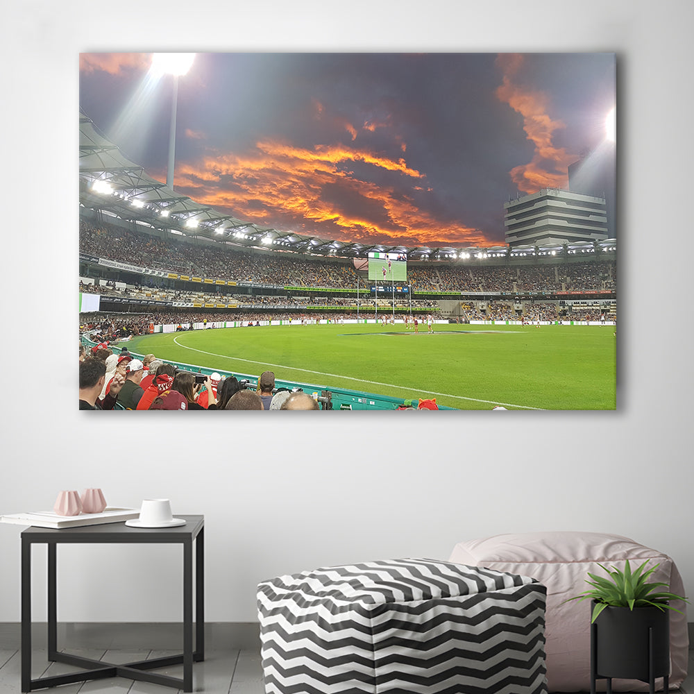 The Gabba at Sunset, Stadium Canvas, Sport Art, Gift for him, Man Cave Decor, Art Print, Canvas Print Wall Art