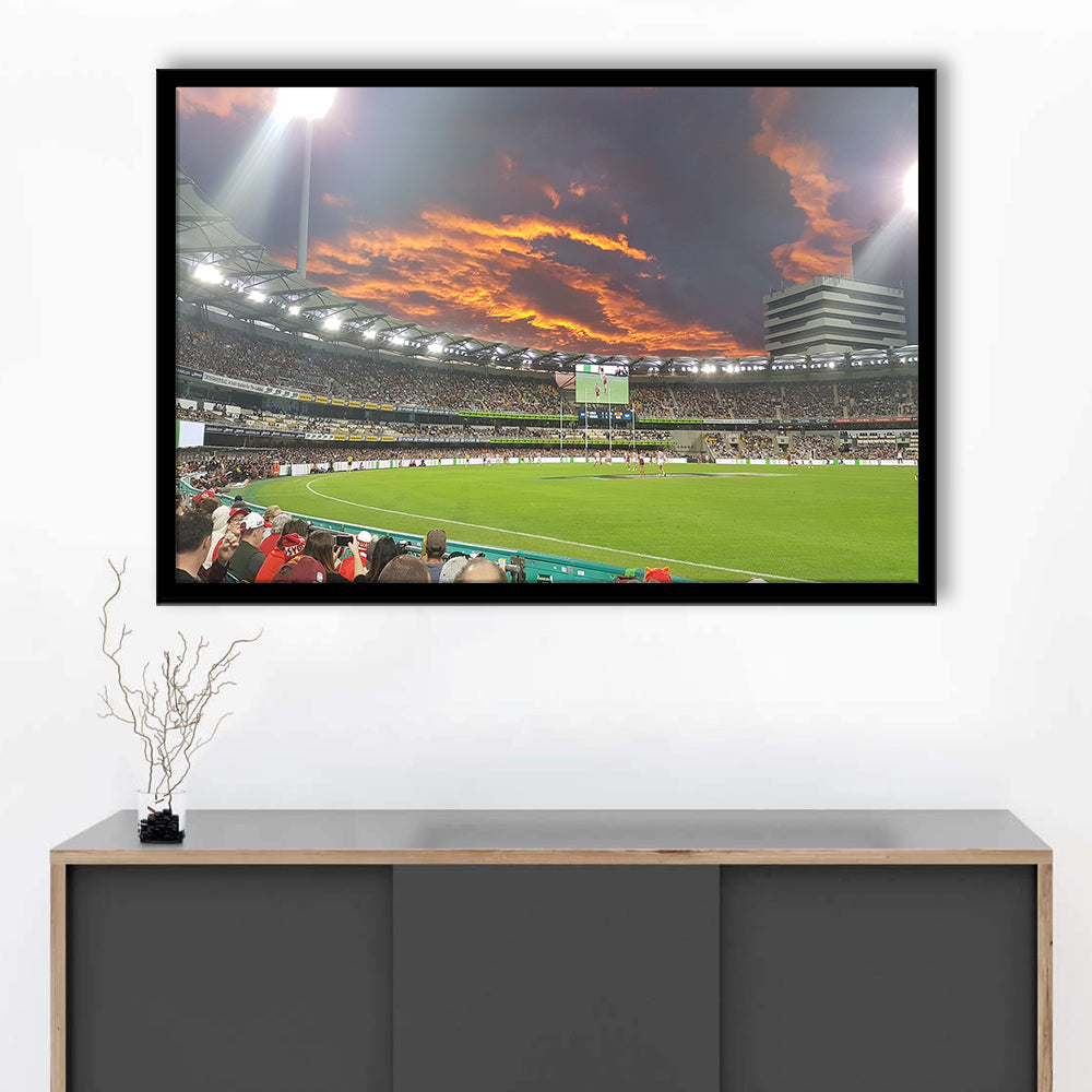 The Gabba at Sunset, Stadium Canvas, Sport Art, Gift for him, Framed Art Print Wall Decor, Picture Framed