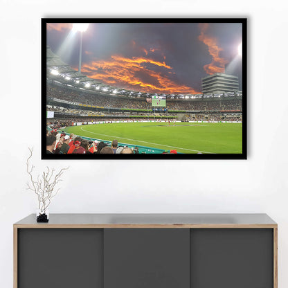 The Gabba at Sunset, Stadium Canvas, Sport Art, Gift for him, Framed Art Print Wall Decor, Picture Framed