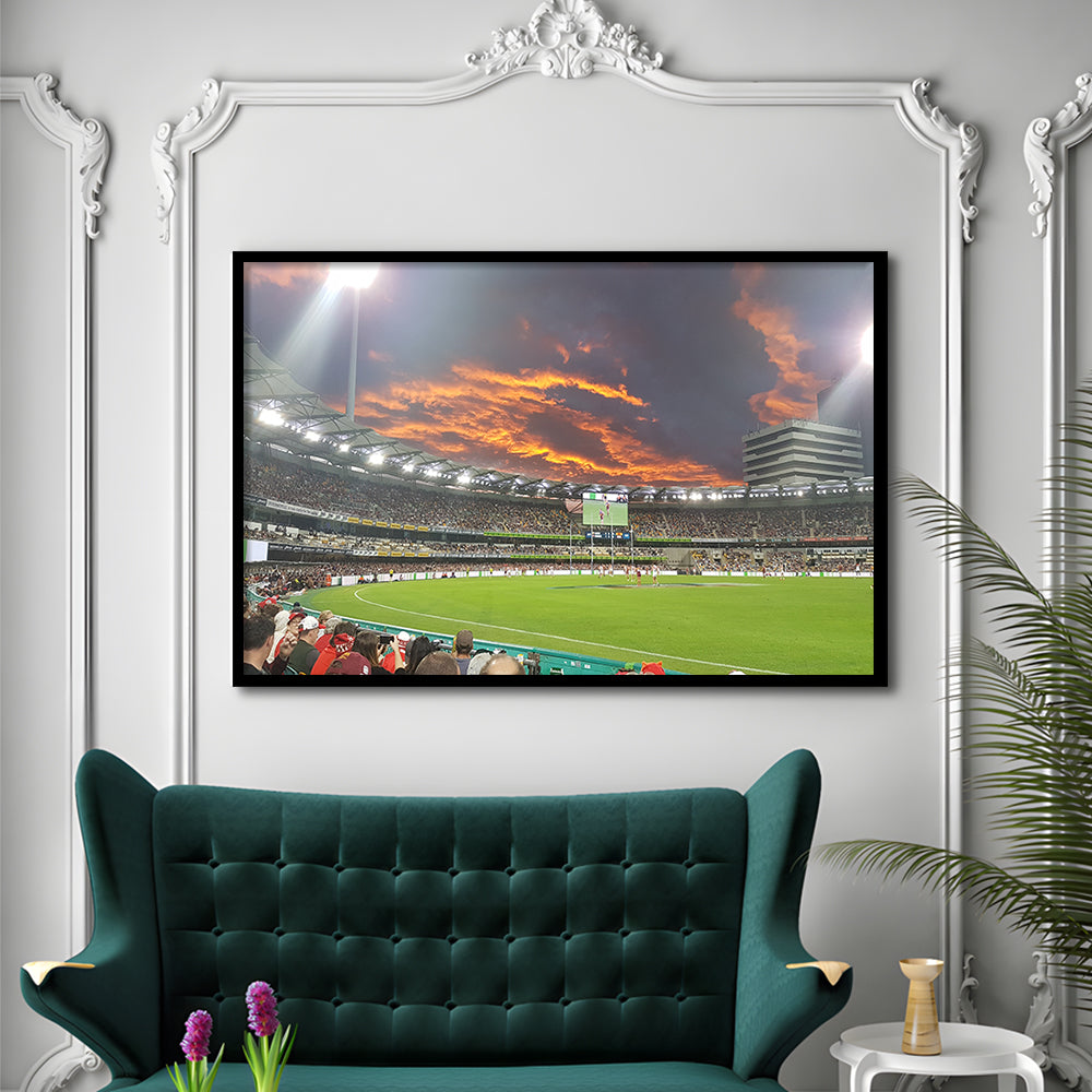 The Gabba at Sunset, Stadium Canvas, Sport Art, Gift for him, Framed Art Print Wall Decor, Picture Framed