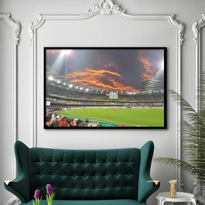 The Gabba at Sunset, Stadium Canvas, Sport Art, Gift for him, Framed Art Print Wall Decor, Picture Framed