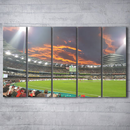 The Gabba at Sunset, Stadium Canvas, Sport Art, 5 Panel B, Extra Large Canvas, Canvas Print Wall Art