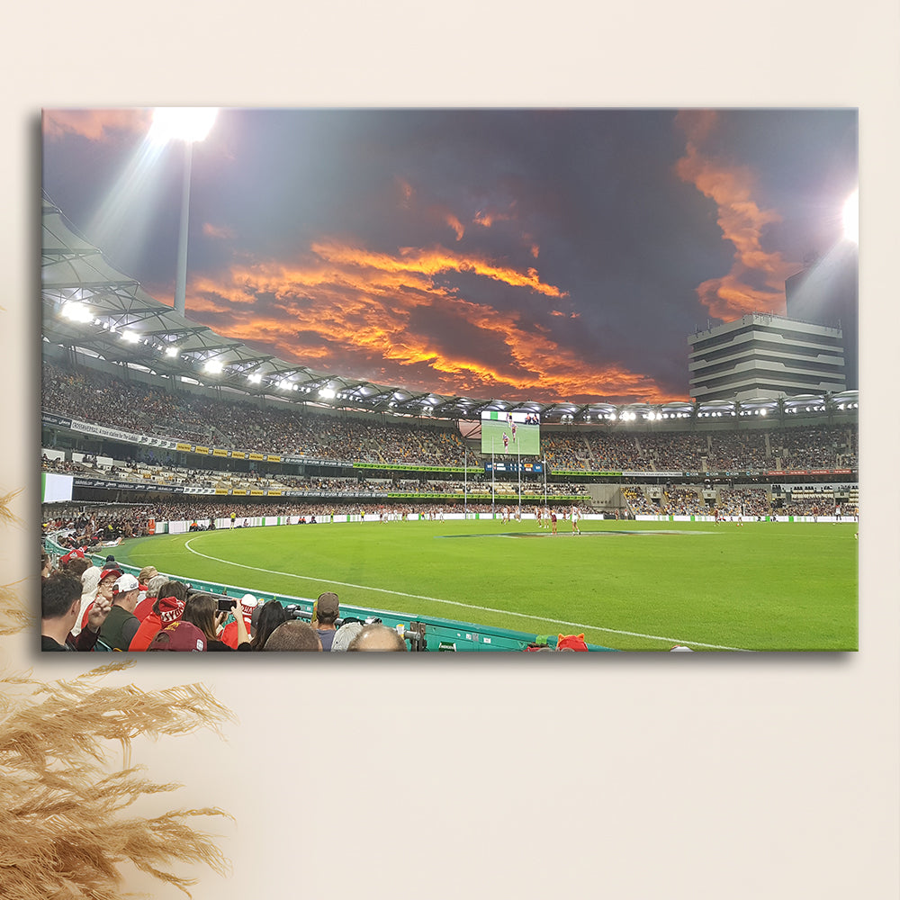 The Gabba at Sunset, Stadium Canvas, Sport Art, Gift for him, Man Cave Decor, Art Print, Canvas Print Wall Art