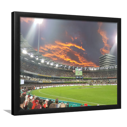 The Gabba at Sunset, Stadium Canvas, Sport Art, Gift for him, Framed Art Print Wall Decor, Picture Framed