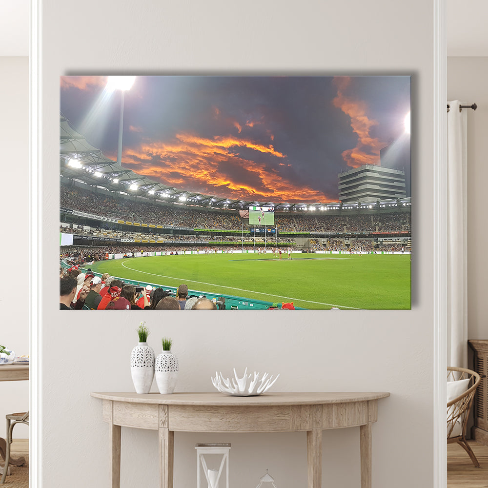 The Gabba at Sunset, Stadium Canvas, Sport Art, Gift for him, Man Cave Decor, Art Print, Canvas Print Wall Art