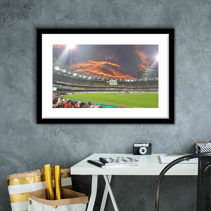 The Gabba at Sunset, Stadium Canvas, Sport Art, Gift for him, White Border Framed Art Print Wall Decor