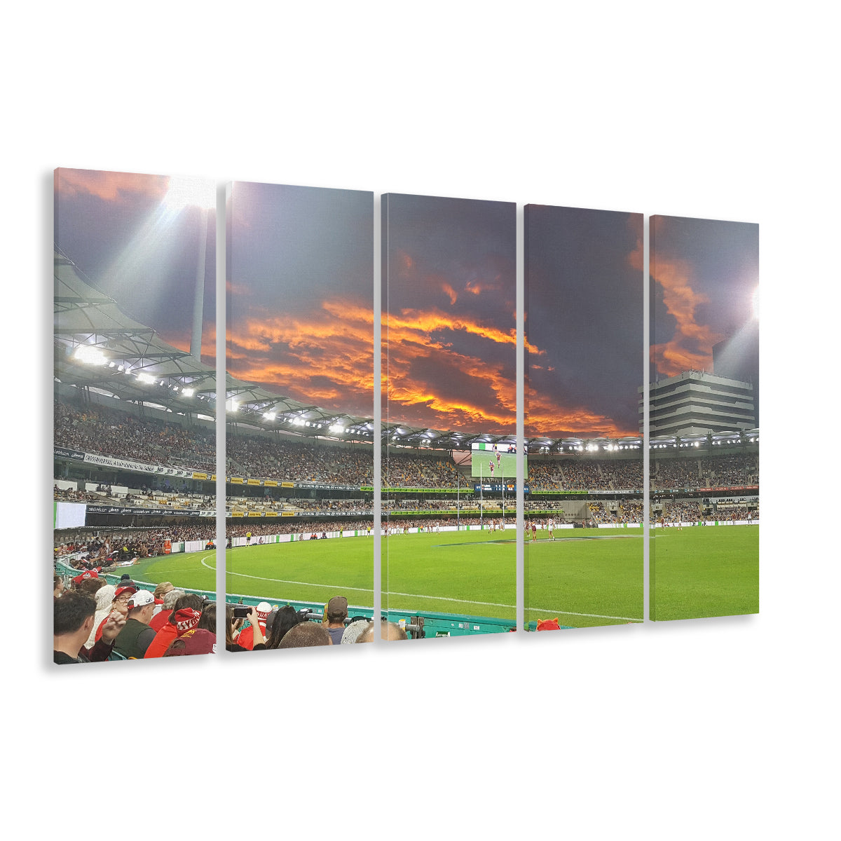 The Gabba at Sunset, Stadium Canvas, Sport Art, 5 Panel B, Extra Large Canvas, Canvas Print Wall Art