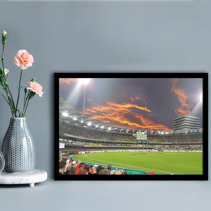 The Gabba at Sunset, Stadium Canvas, Sport Art, Gift for him, Framed Art Print Wall Decor, Picture Framed