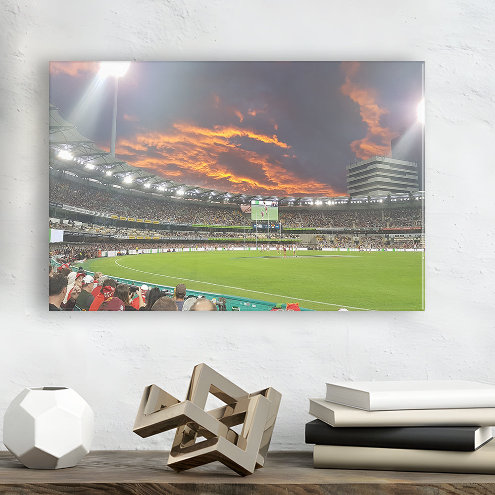 The Gabba at Sunset, Stadium Canvas, Sport Art, Gift for him, Man Cave Decor, Art Print, Canvas Print Wall Art