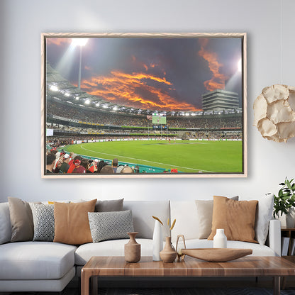 The Gabba at Sunset, Stadium Canvas, Sport Art, Framed Canvas Print Wall Art, Floating Frame