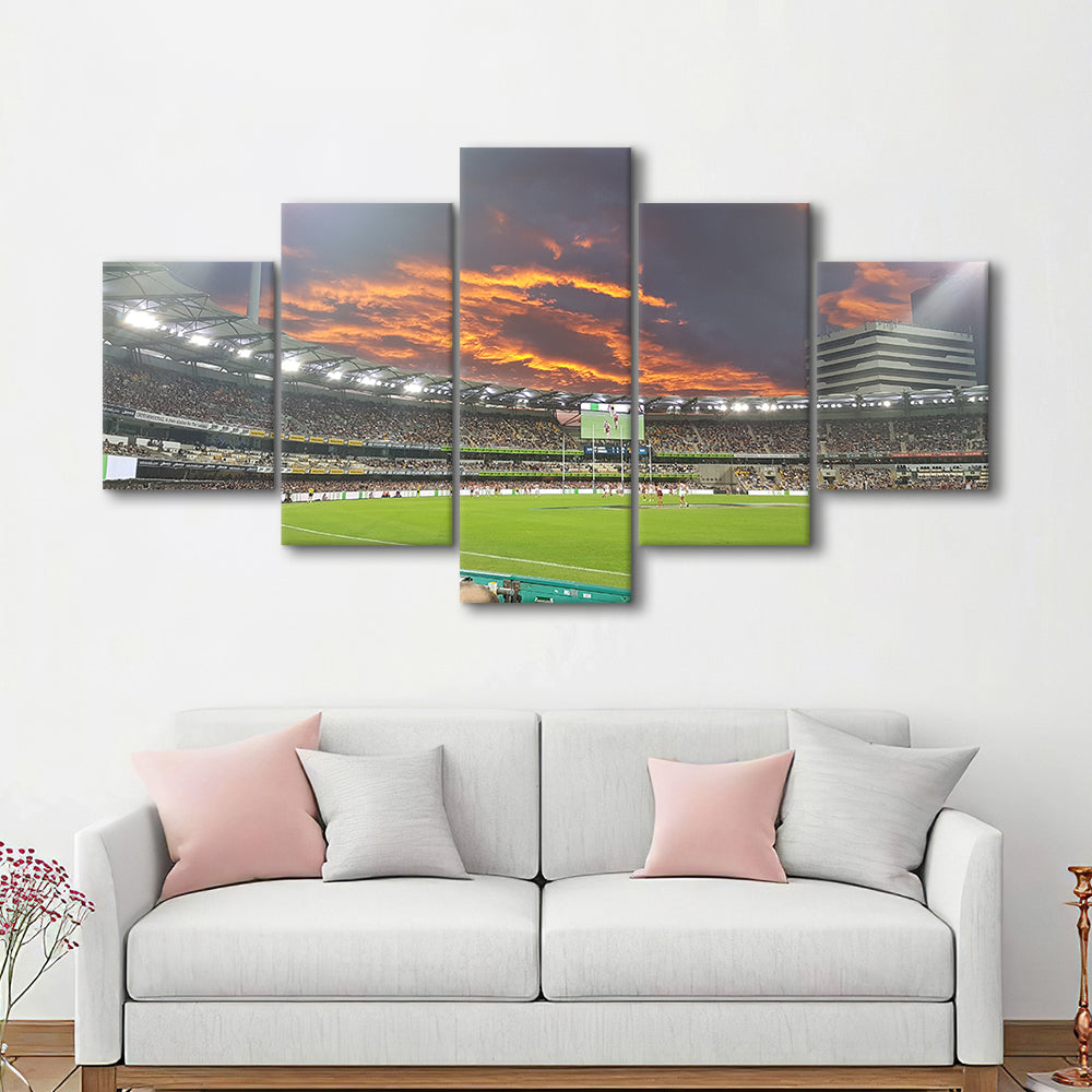 The Gabba at Sunset, Stadium Canvas, Sport Art, Gift for him, 5 Panel, Large Canvas, Canvas Print Wall Art
