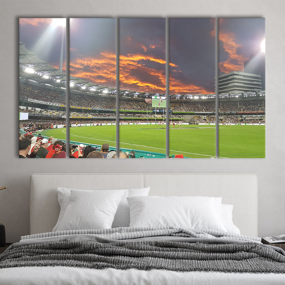 The Gabba at Sunset, Stadium Canvas, Sport Art, 5 Panel B, Extra Large Canvas, Canvas Print Wall Art
