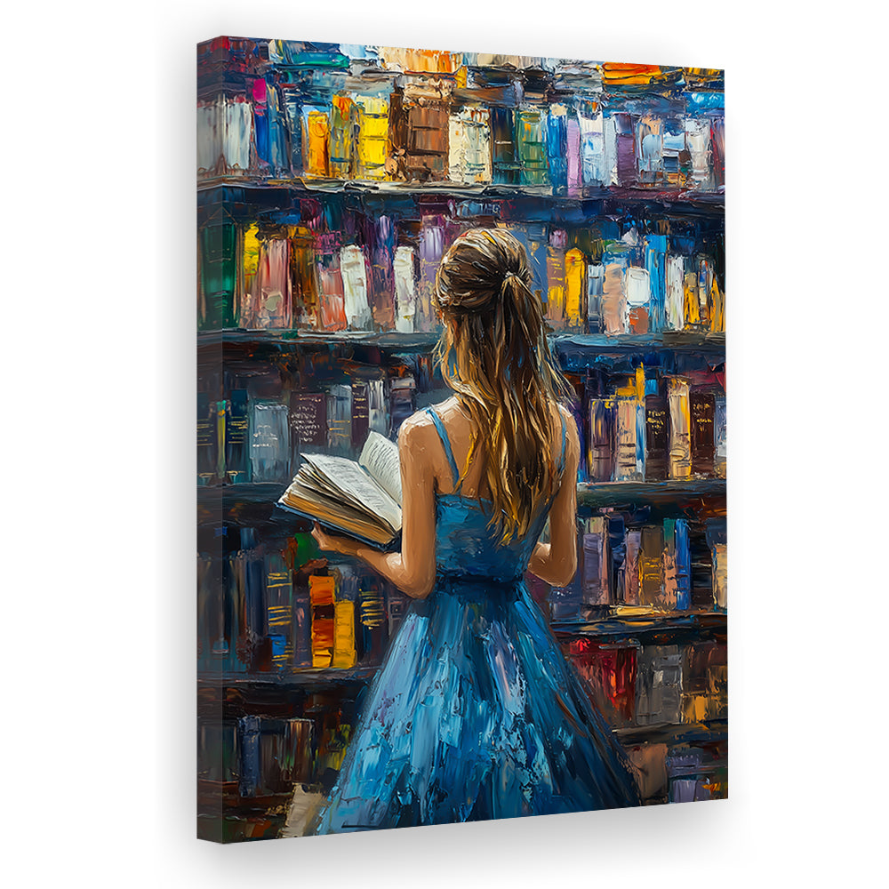 The Girl Reading Book In The Library Painting, Canvas Art Print Decor, Painting Art, Canvas Prints Wall Art