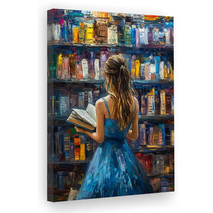 The Girl Reading Book In The Library Painting, Canvas Art Print Decor, Painting Art, Canvas Prints Wall Art