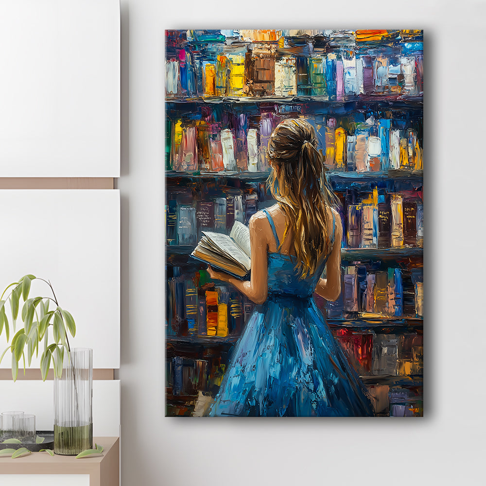 The Girl Reading Book In The Library Painting, Canvas Art Print Decor, Painting Art, Canvas Prints Wall Art
