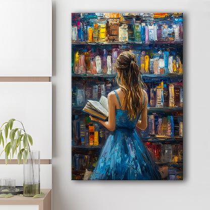 The Girl Reading Book In The Library Painting, Canvas Art Print Decor, Painting Art, Canvas Prints Wall Art