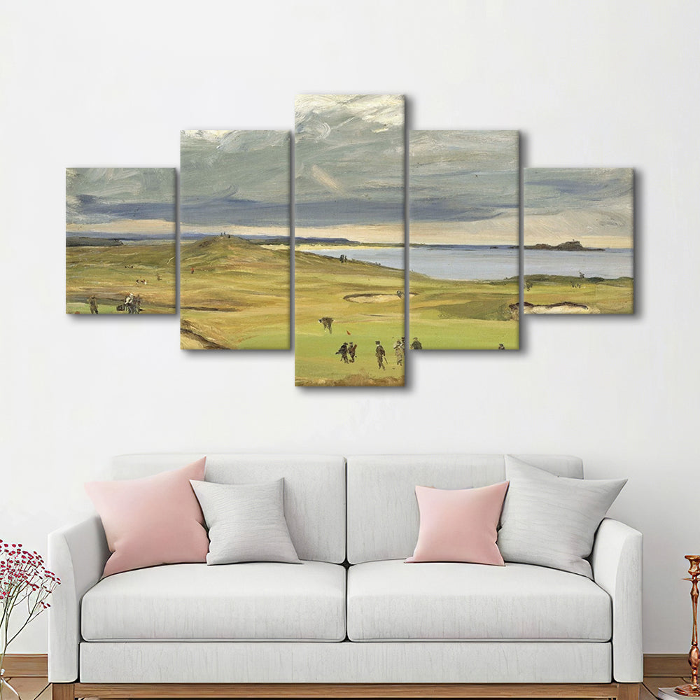 The Golf Links North Berwick 1919 Large Stretched Canvas, 5 Piece Large Cavas Print Wall Art