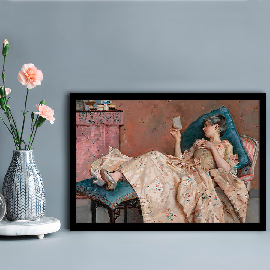 The Letter Vintage Woman Art Print Vintage Painting Antique Art, Framed Art Print Wall Decor, Picture Framed