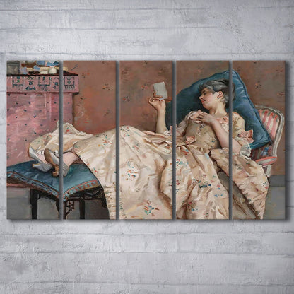 The Letter Vintage Woman Art Print Vintage Painting Antique Art, 5 Panel B Canvas Print Wall Art, Extra Large Canvas