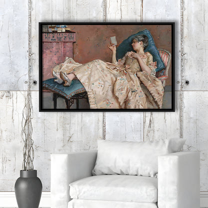 The Letter Vintage Woman Art Print Vintage Painting Antique Art, Framed Canvas Print Wall Art, Floating Frame
