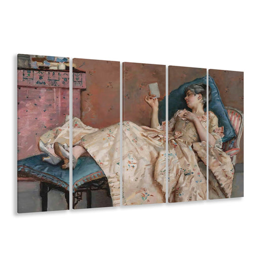 The Letter Vintage Woman Art Print Vintage Painting Antique Art, 5 Panel B Canvas Print Wall Art, Extra Large Canvas