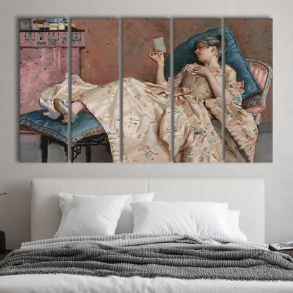 The Letter Vintage Woman Art Print Vintage Painting Antique Art, 5 Panel B Canvas Print Wall Art, Extra Large Canvas