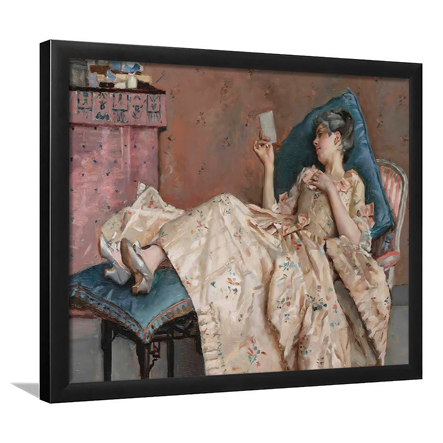 The Letter Vintage Woman Art Print Vintage Painting Antique Art, Framed Art Print Wall Decor, Picture Framed