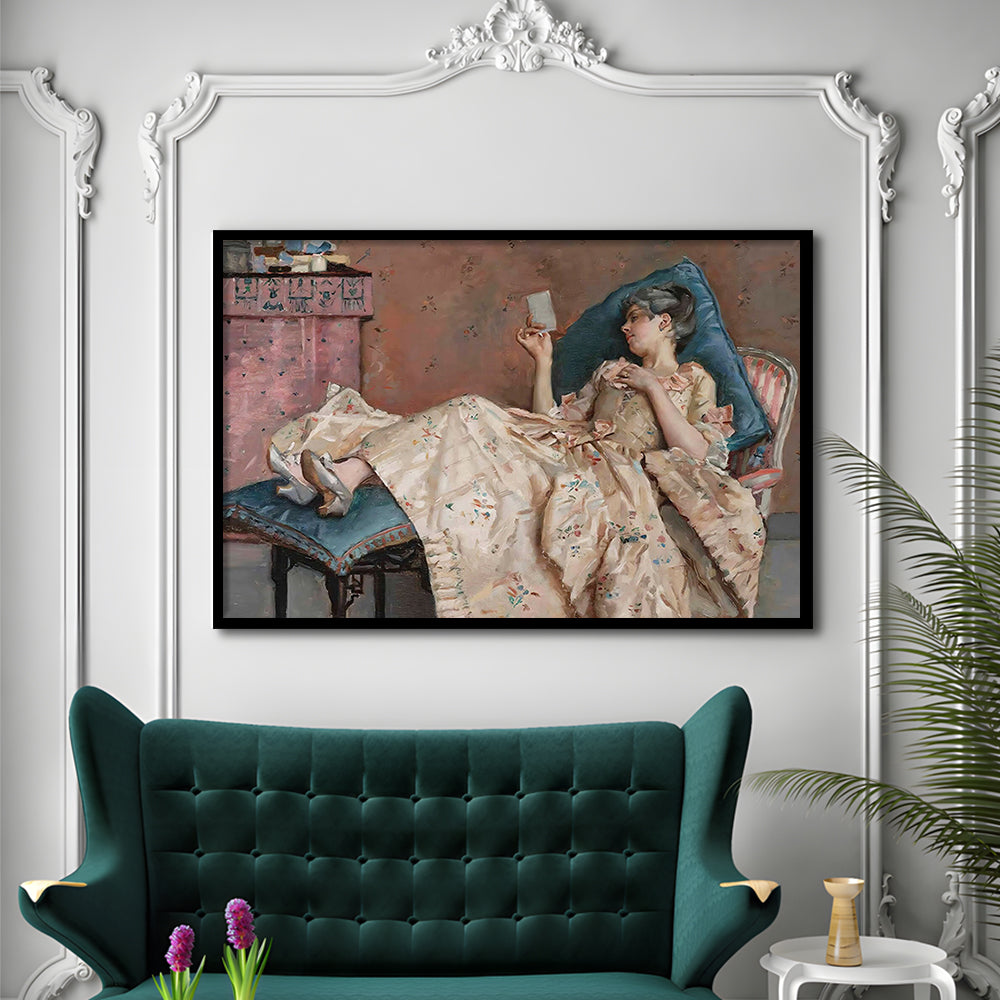 The Letter Vintage Woman Art Print Vintage Painting Antique Art, Framed Art Print Wall Decor, Picture Framed