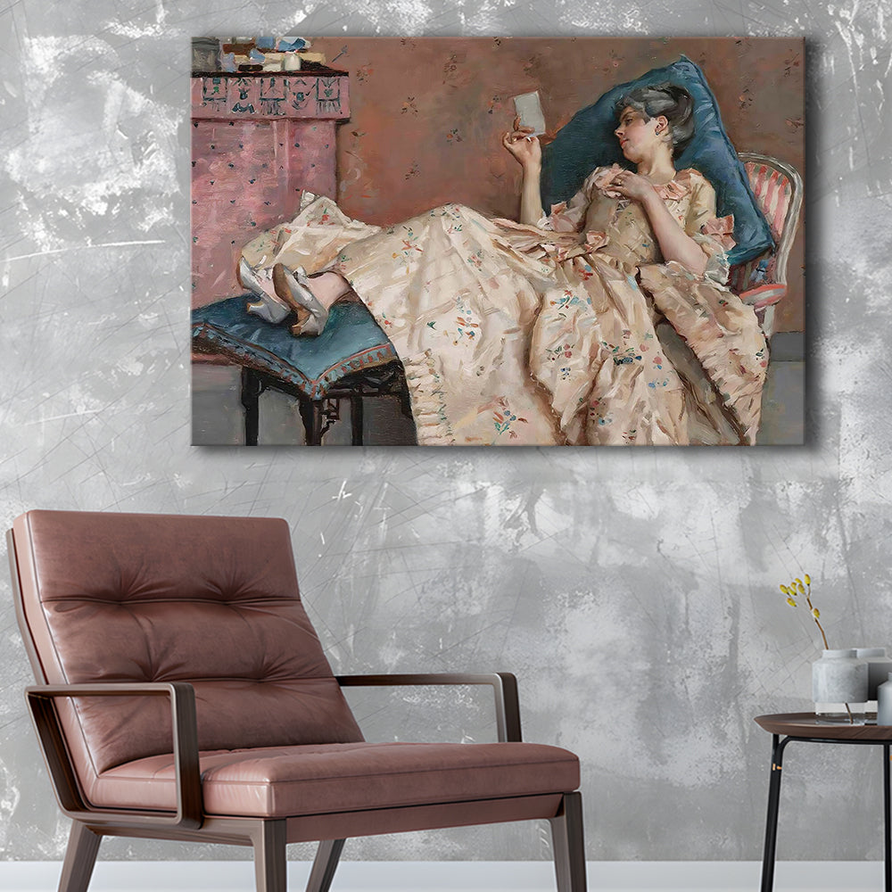 The Letter Vintage Woman Art Print Vintage Painting Antique Art, Canvas Print Wall Art, Wall Decor, Painting Canvas