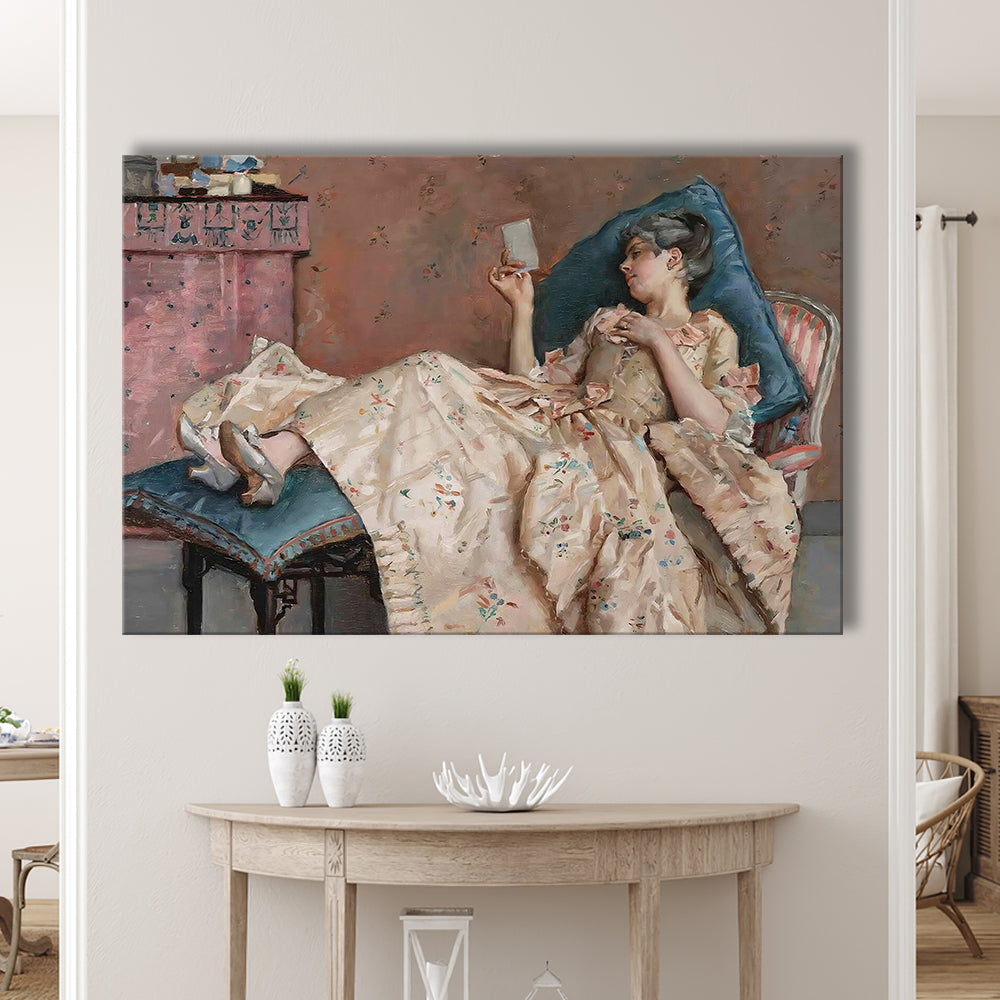 The Letter Vintage Woman Art Print Vintage Painting Antique Art, Canvas Print Wall Art, Wall Decor, Painting Canvas