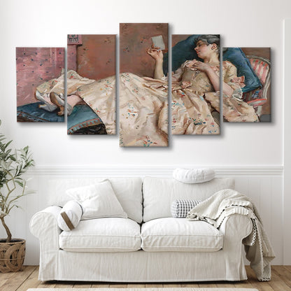 The Letter Vintage Woman Art Print Vintage Painting Antique Art, 5 Panel Mixed Canvas Print Wall Art, Large Canvas