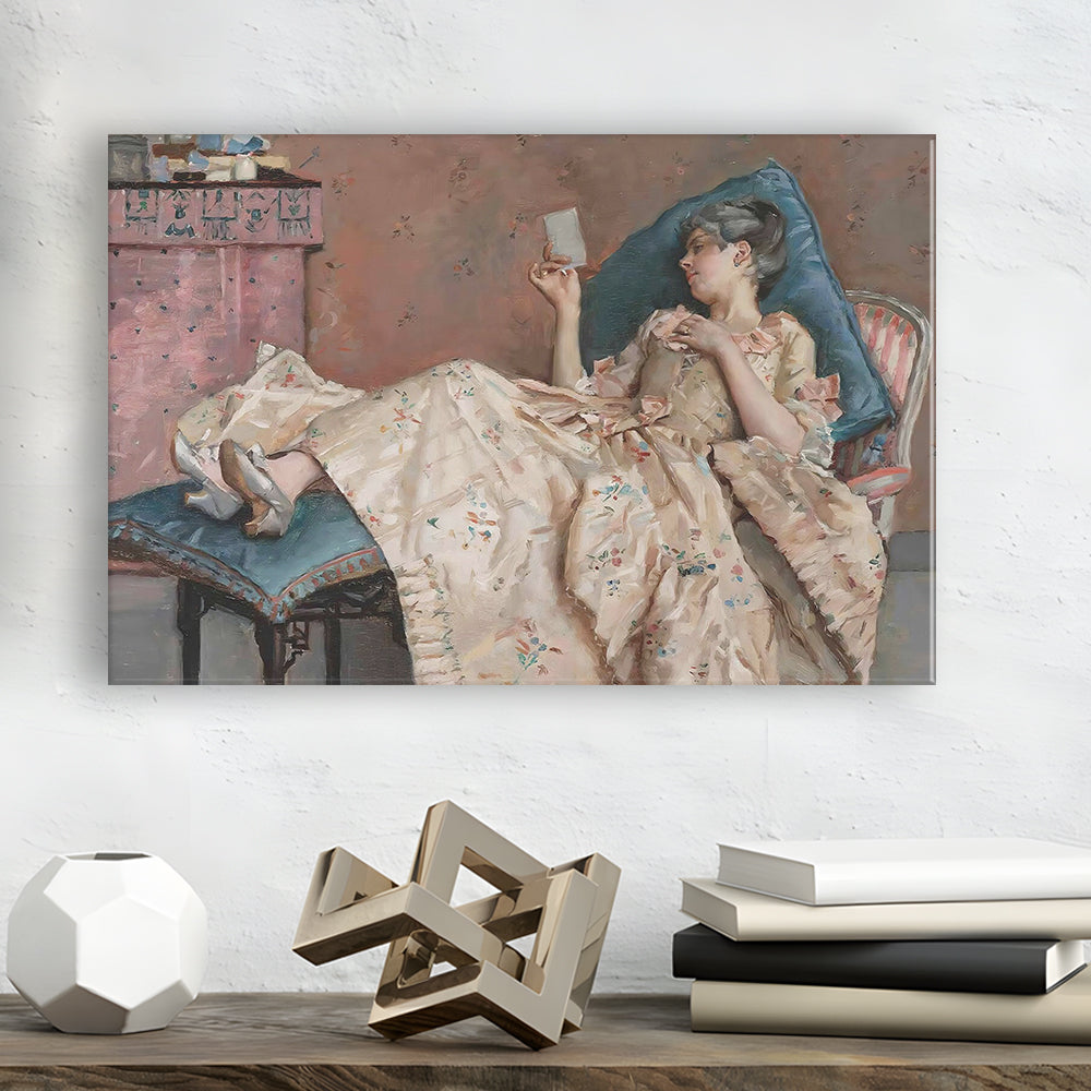 The Letter Vintage Woman Art Print Vintage Painting Antique Art, Canvas Print Wall Art, Wall Decor, Painting Canvas