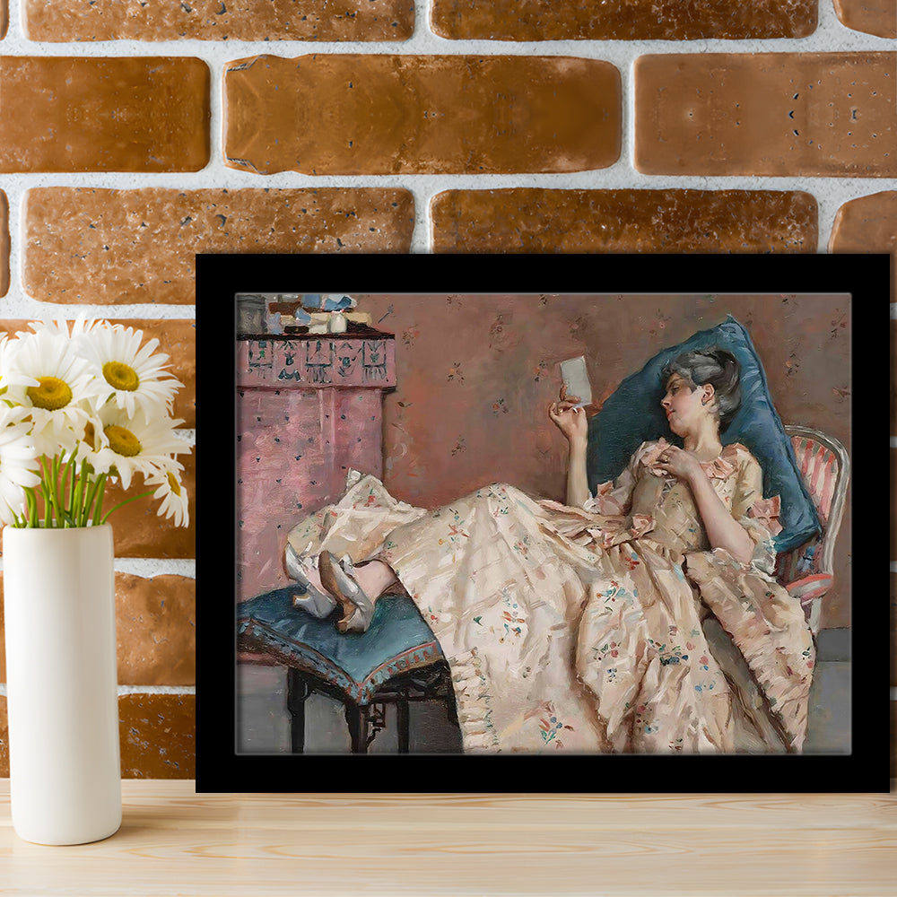 The Letter Vintage Woman Art Print Vintage Painting Antique Art, Framed Art Print Wall Decor, Picture Framed