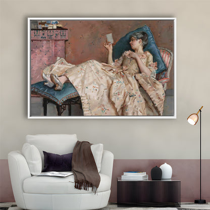 The Letter Vintage Woman Art Print Vintage Painting Antique Art, Framed Canvas Print Wall Art, Floating Frame