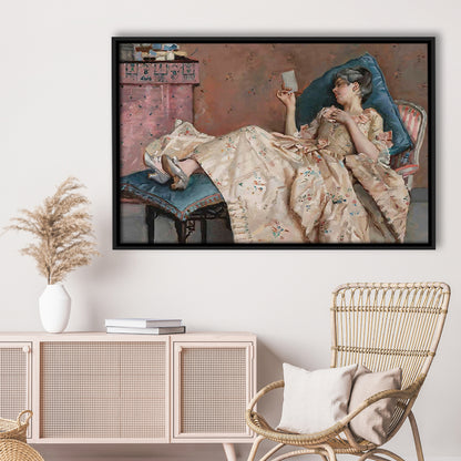 The Letter Vintage Woman Art Print Vintage Painting Antique Art, Framed Canvas Print Wall Art, Floating Frame