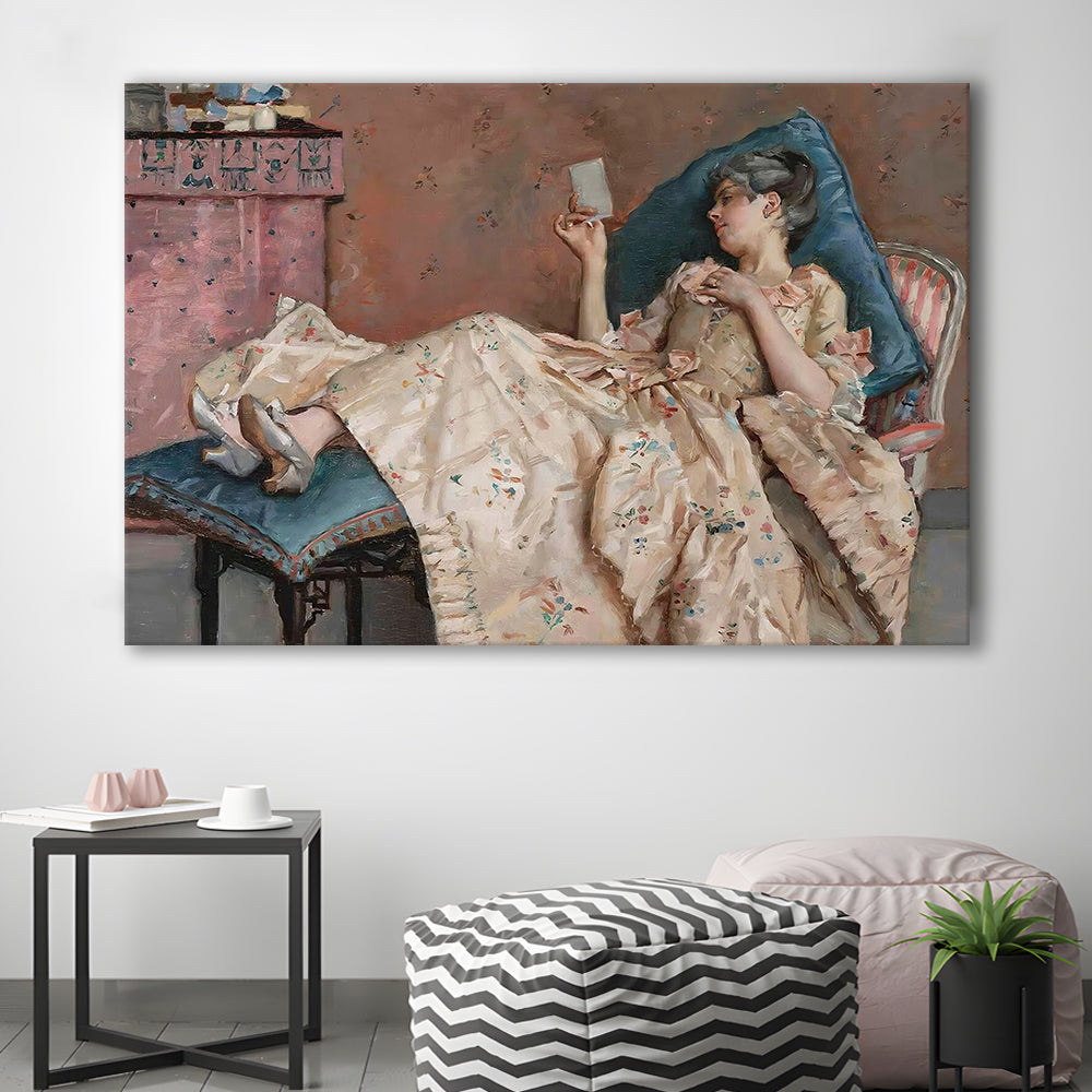 The Letter Vintage Woman Art Print Vintage Painting Antique Art, Canvas Print Wall Art, Wall Decor, Painting Canvas