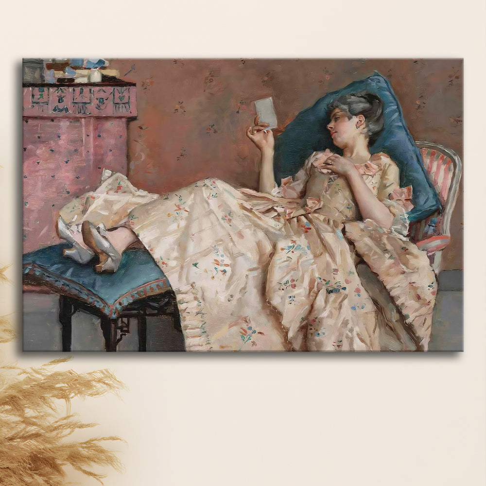 The Letter Vintage Woman Art Print Vintage Painting Antique Art, Canvas Print Wall Art, Wall Decor, Painting Canvas