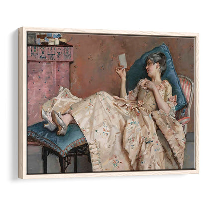 The Letter Vintage Woman Art Print Vintage Painting Antique Art, Framed Canvas Print Wall Art, Floating Frame
