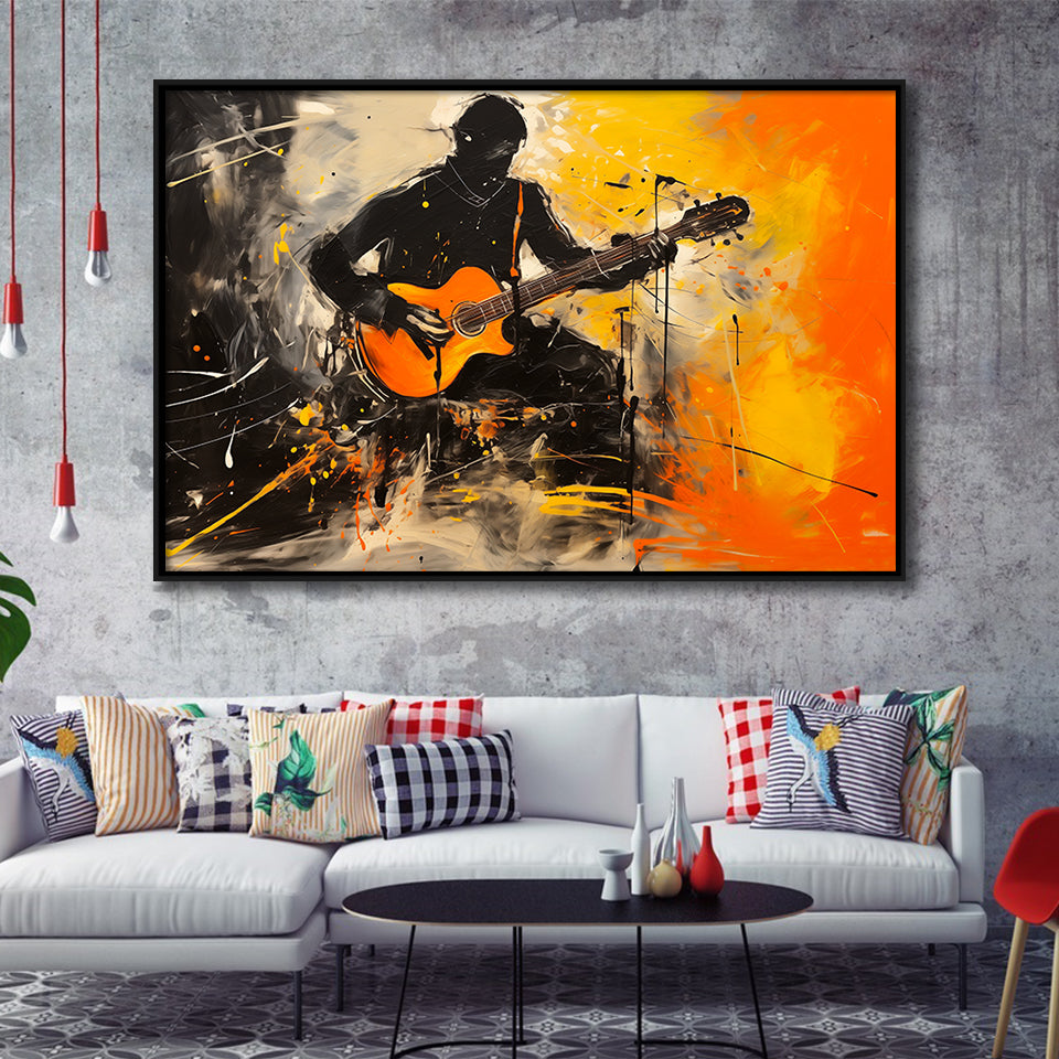 The Man Playing Guita Oil Painting, Framed Canvas Painting, Framed Canvas Prints Wall Art Decor