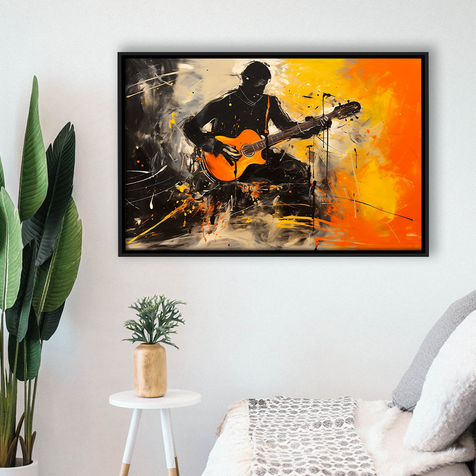 The Man Playing Guita Oil Painting, Framed Canvas Painting, Framed Canvas Prints Wall Art Decor