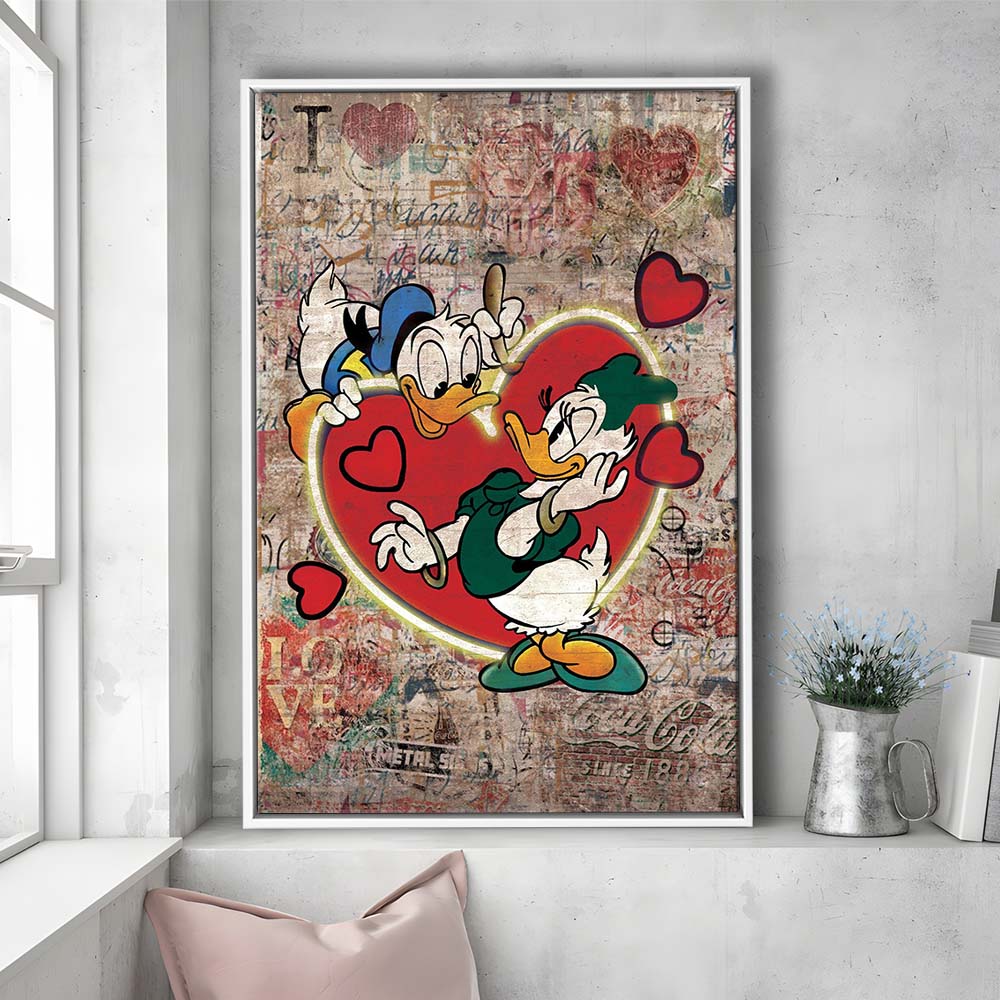 The Moment Of Love, Colorful Graffiti Painting Art, Framed Canvas Print, Floating Frame, Luxury Wall Art Decor