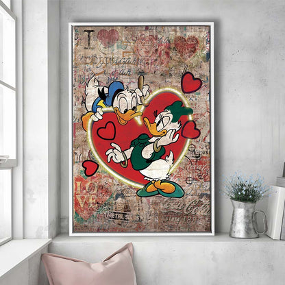 The Moment Of Love, Colorful Graffiti Painting Art, Framed Canvas Print, Floating Frame, Luxury Wall Art Decor