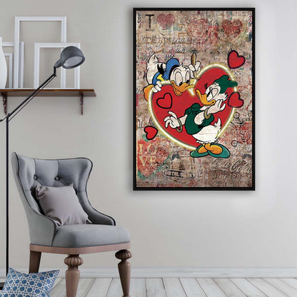 The Moment Of Love, Colorful Graffiti Painting Art, Framed Canvas Print, Floating Frame, Luxury Wall Art Decor