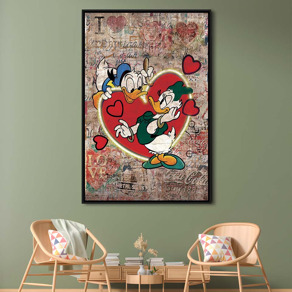 The Moment Of Love, Colorful Graffiti Painting Art, Framed Canvas Print, Floating Frame, Luxury Wall Art Decor