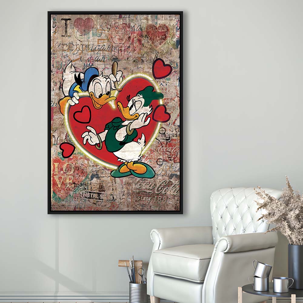 The Moment Of Love, Colorful Graffiti Painting Art, Framed Canvas Print, Floating Frame, Luxury Wall Art Decor