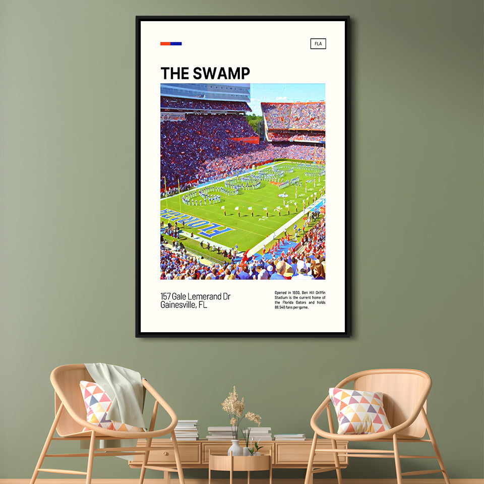The Swamp Florida Gators Stadium Print, Florida Gators Stadium Art, Man Cave Gift, Floating Framed Canvas Print Wall Art