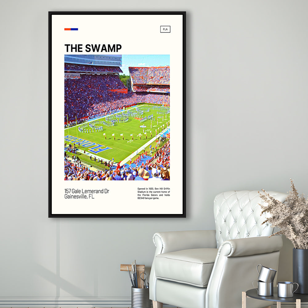 The Swamp Florida Gators Stadium Print, Florida Gators Stadium Art, Man Cave Gift, Floating Framed Canvas Print Wall Art